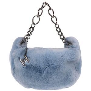 Chanel Chain Hobo Lapin Fur Blue Rabbit Handbag (Pre-Owned)